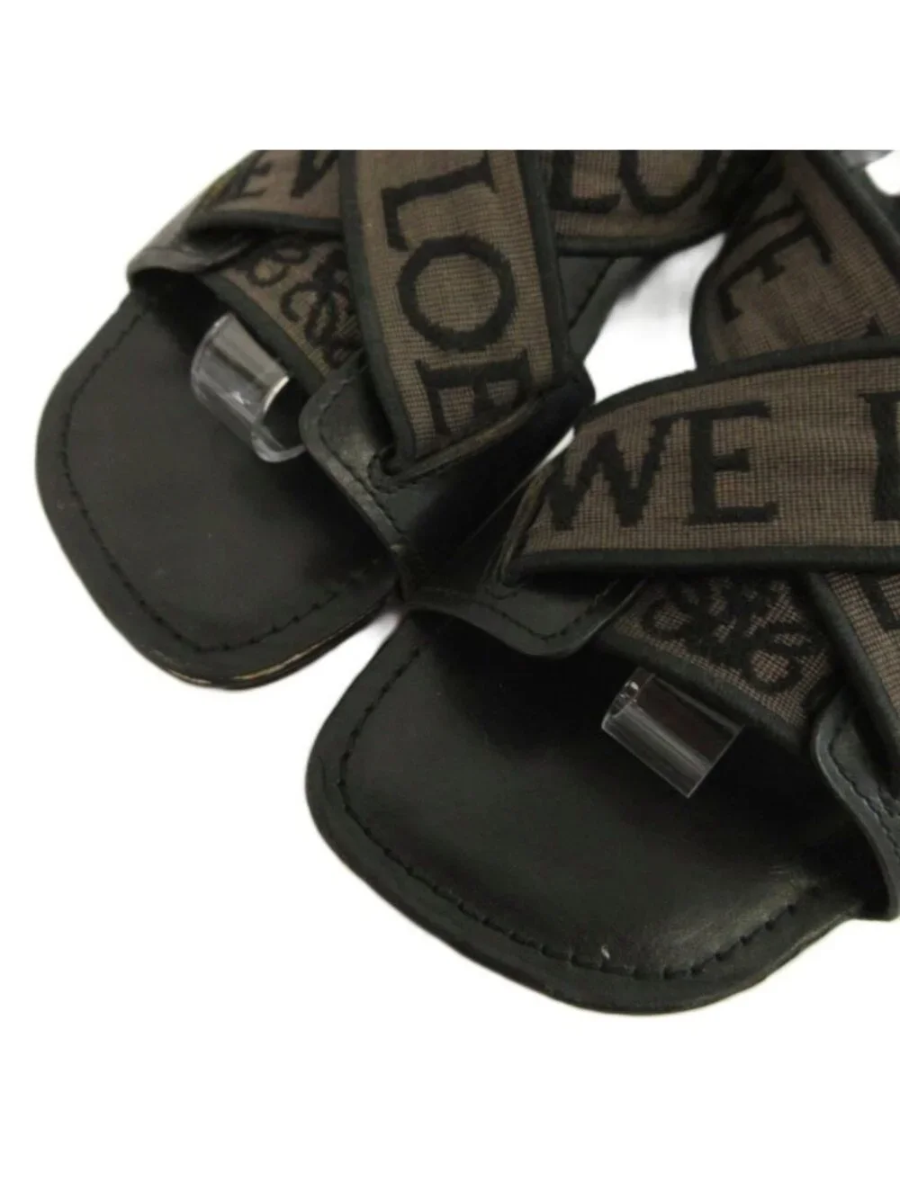 Loewe Jacquard Criss Cross Sandals Leather Anagram Logo Strap 42 Black